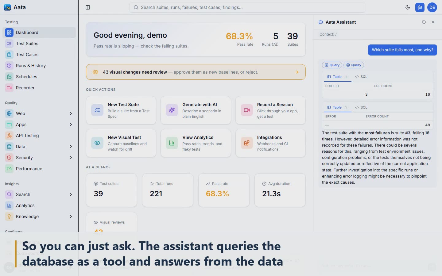 Scene 13: So you can just ask. The assistant queries the database as a tool and answers from the data