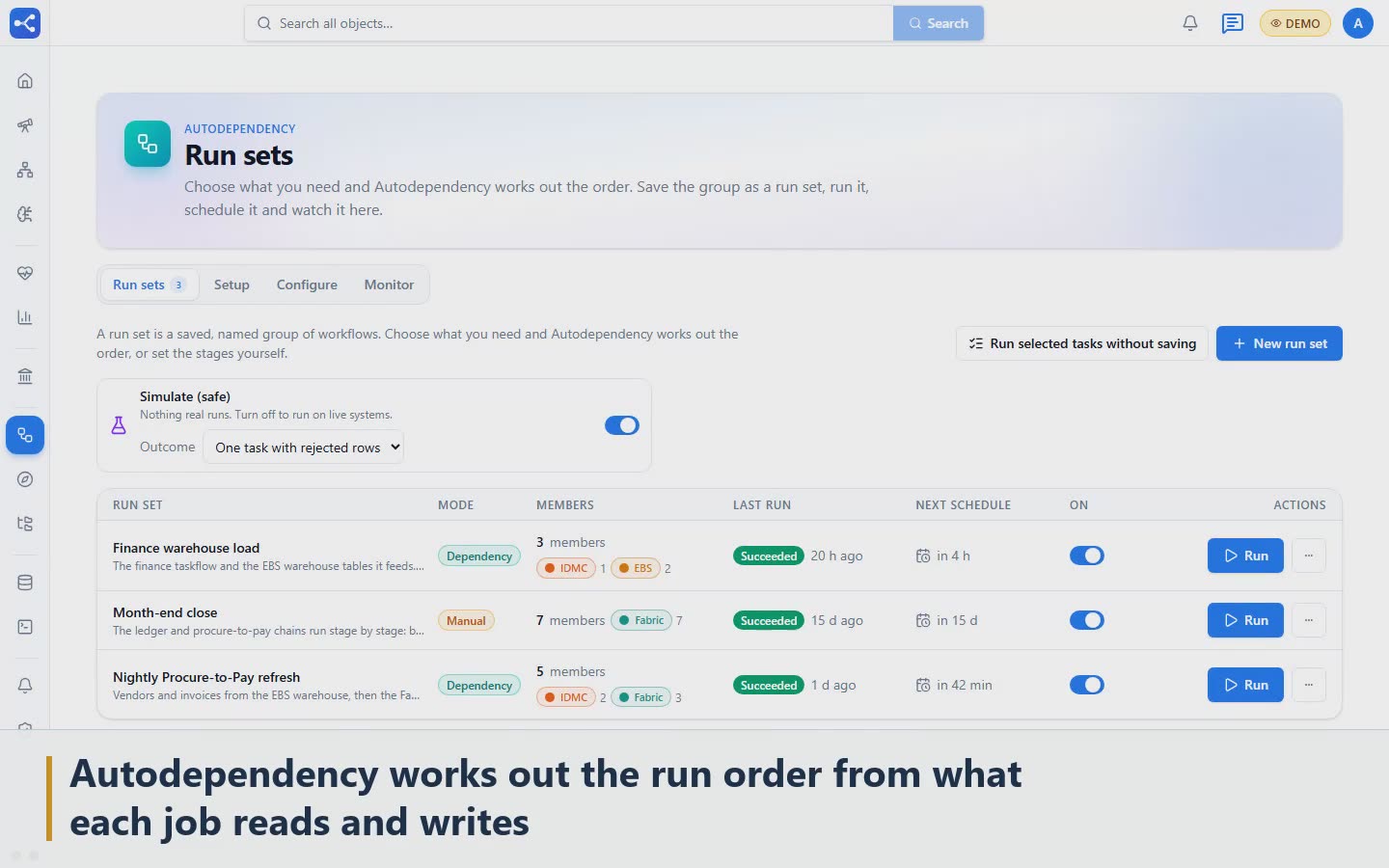 Scene 9: Autodependency works out the run order from what each job reads and writes